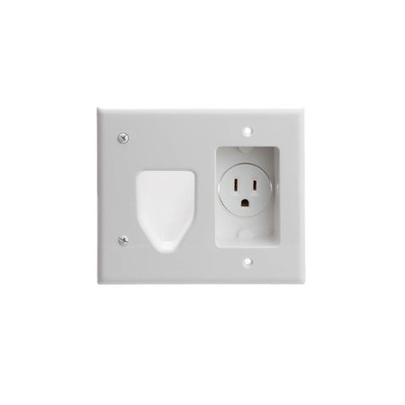 Cable Wholesale Recessed Low Voltage Cable Plate with Recessed Power, White 45-0021-WH